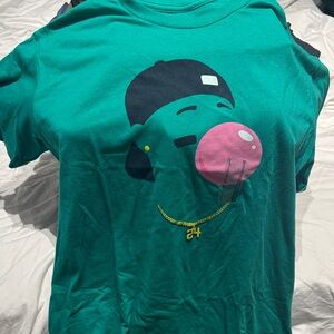 Teal Graphic Tee with Pink Bubble Design